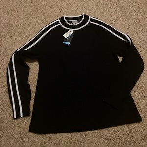 NWT TALBOTS WOMENS PETITE MEDIUM NAVY BLUE SWEATER W/ WHITE STRIPES